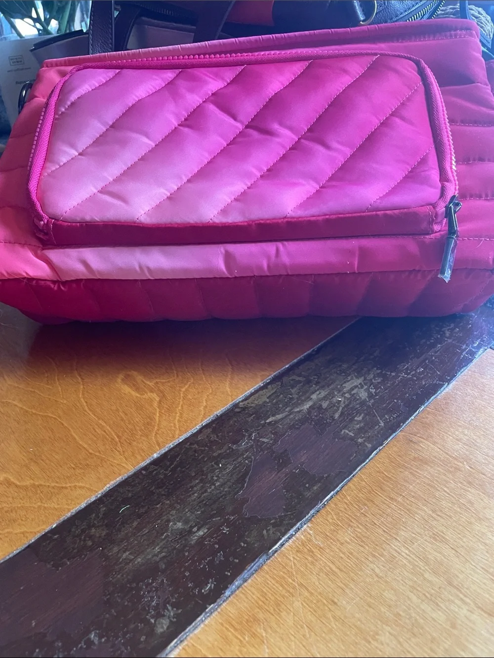 THINK ROYLN Quilted Satin Travel Organizer in Hot Pink